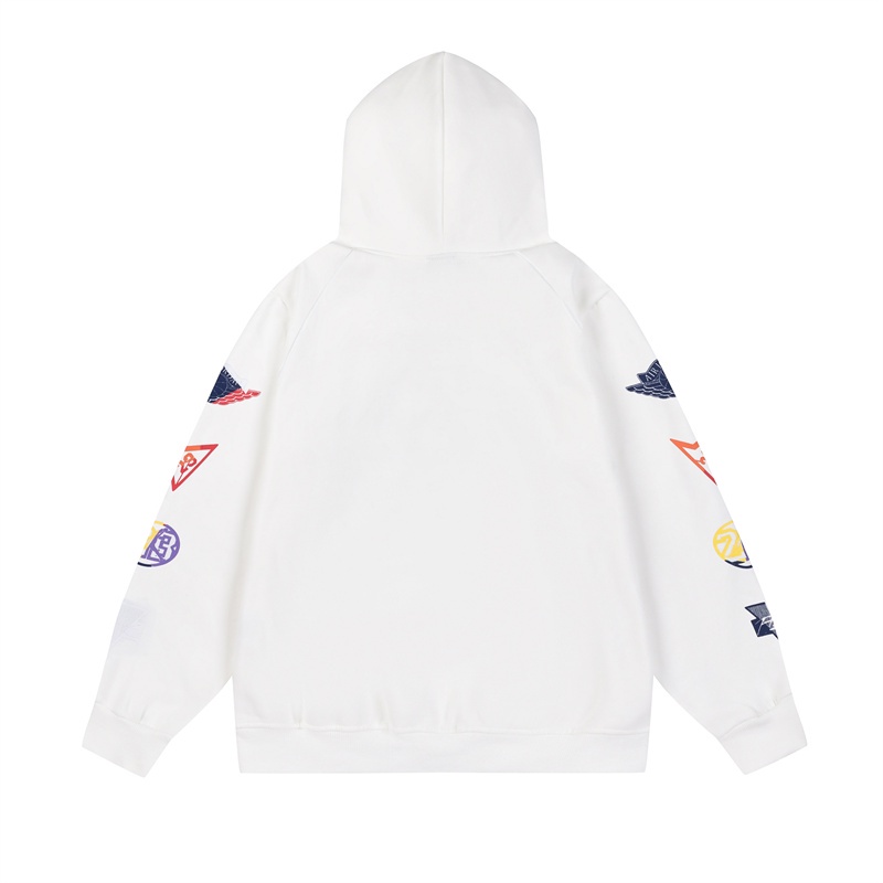 A &amp; J High Áo Hoodie Dáng Rộng Có Dây Kéo In Logo Biểu Tượng Bắt Mắt Màu Tương Phản Thời Trang Đường