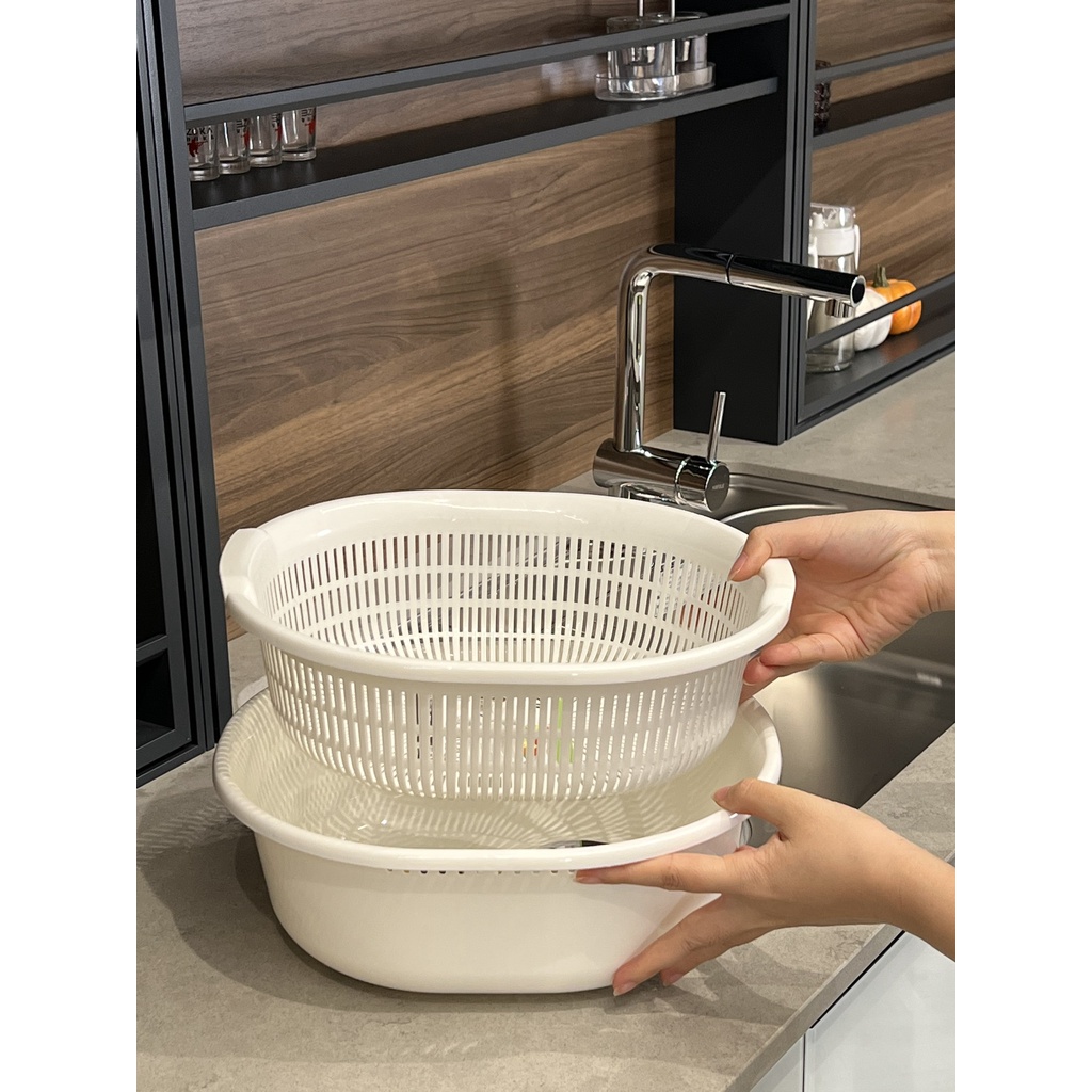 Set 2 rổ chậu nhập Nhật chất lượng dung tích 5.3L (bộ gồm: 1 rổ + 1 chậu)