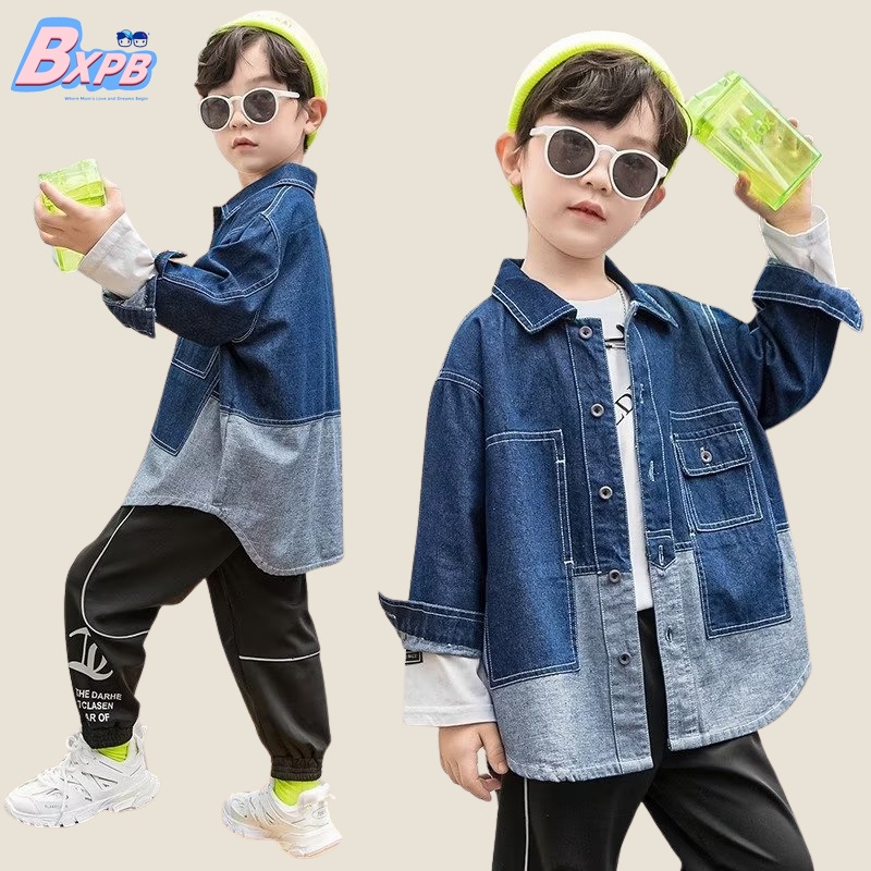 Áo Khoác Denim Dáng Rộng Thoải Mái Thời Trang Cho Bé Trai 3-15 Tuổi