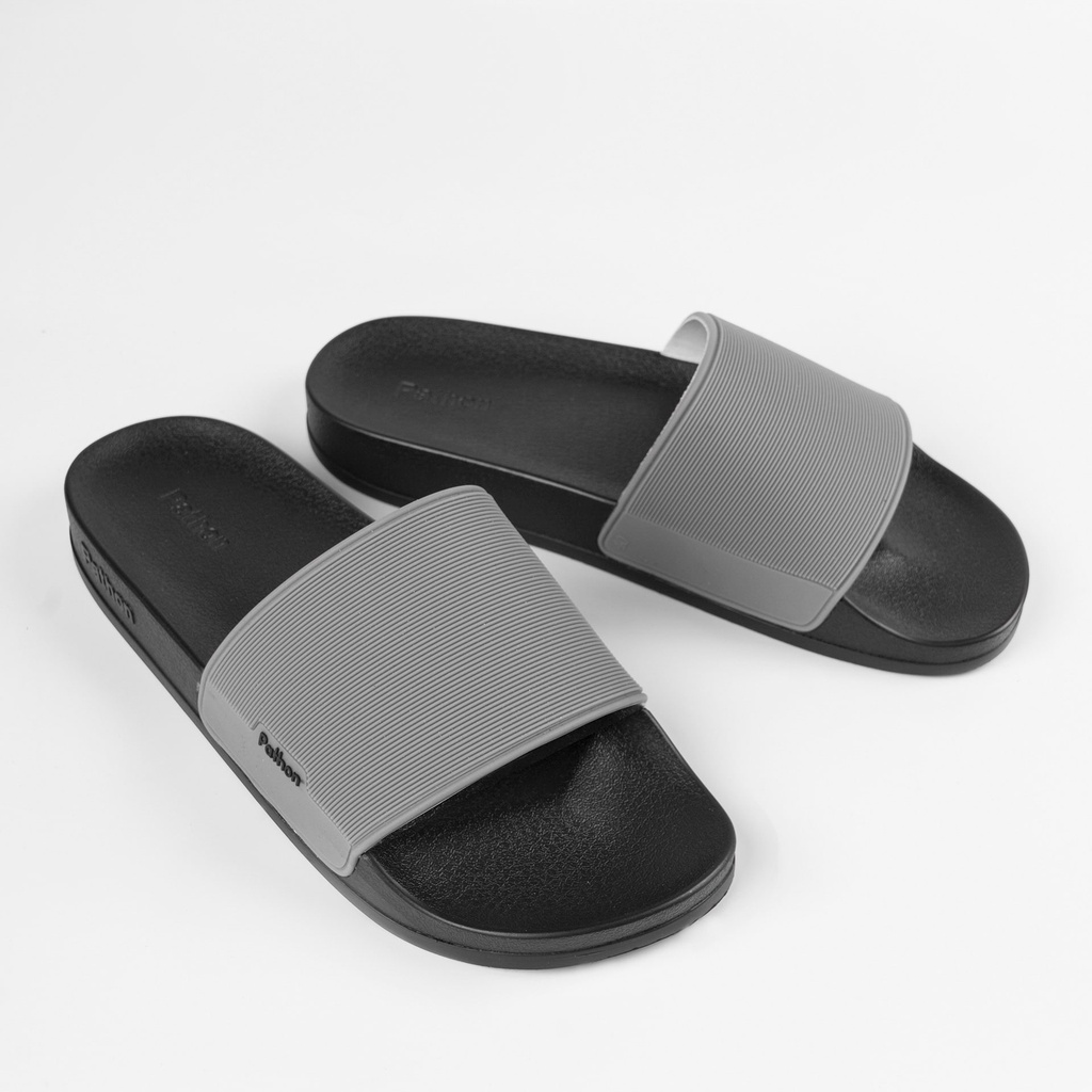 Dép nam nữ quai ngang slipper Pathon PVC đế PU đen quai xám Mẫu SD24NHAM