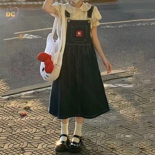 Váy yếm set áo sơ mi + váy yếm denim hình hello kitty xinh xắn cho nữ
