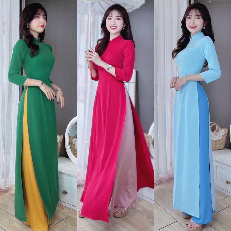 Áo dài trơn lụa mỹ cao cấp co giãn mềm mại cổ cao tay lỡ kèm quần ÁO DÀI BẢO HIẾU.