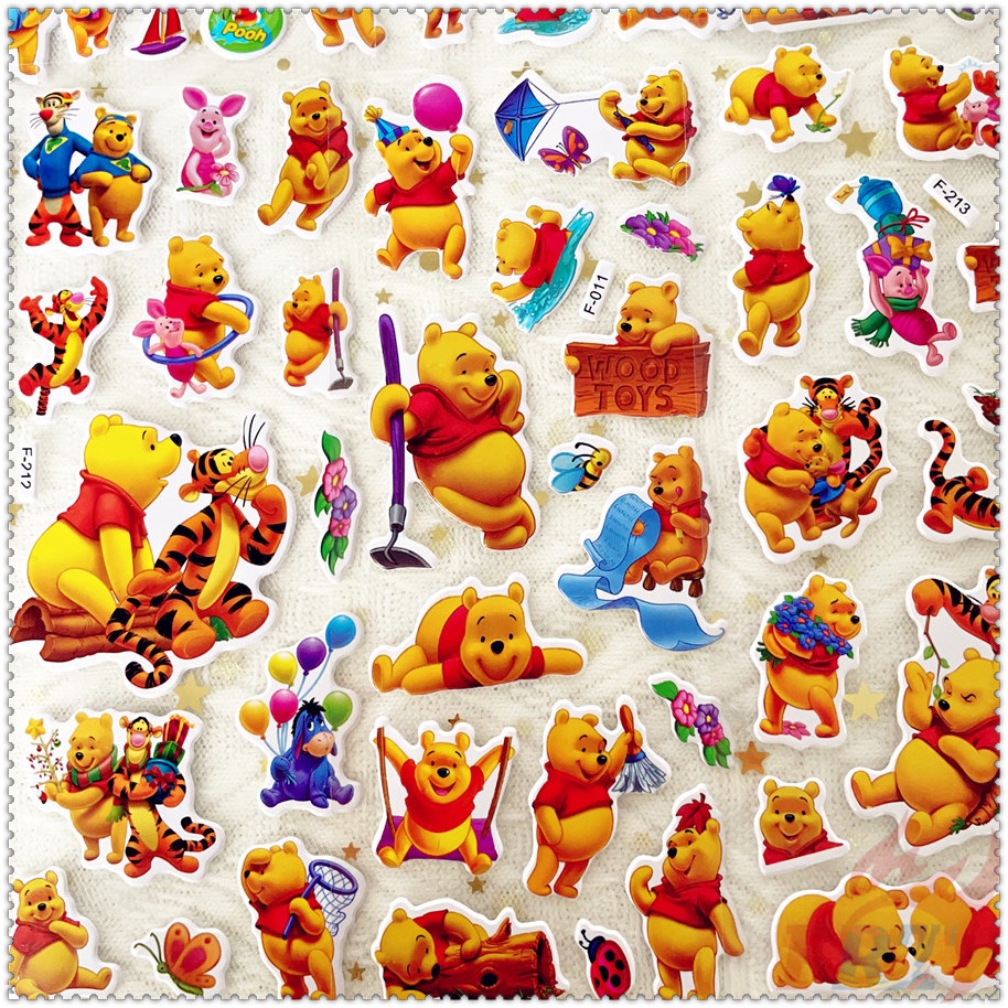 DISNEY ▶ Bộ 5 Tấm Hình Dán Nhân Vật Hoạt Hình Winnie The Pooh Q-2 ◀ Miếng Dán PVC 3D Chống Thấm Nước Chất Lượng