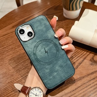 Ốp điện thoại da pu viền tpu từ tính kiêm sạc không dây magsafe cho iphone 14 13 12 11 pro max xs max xr x 8 plus