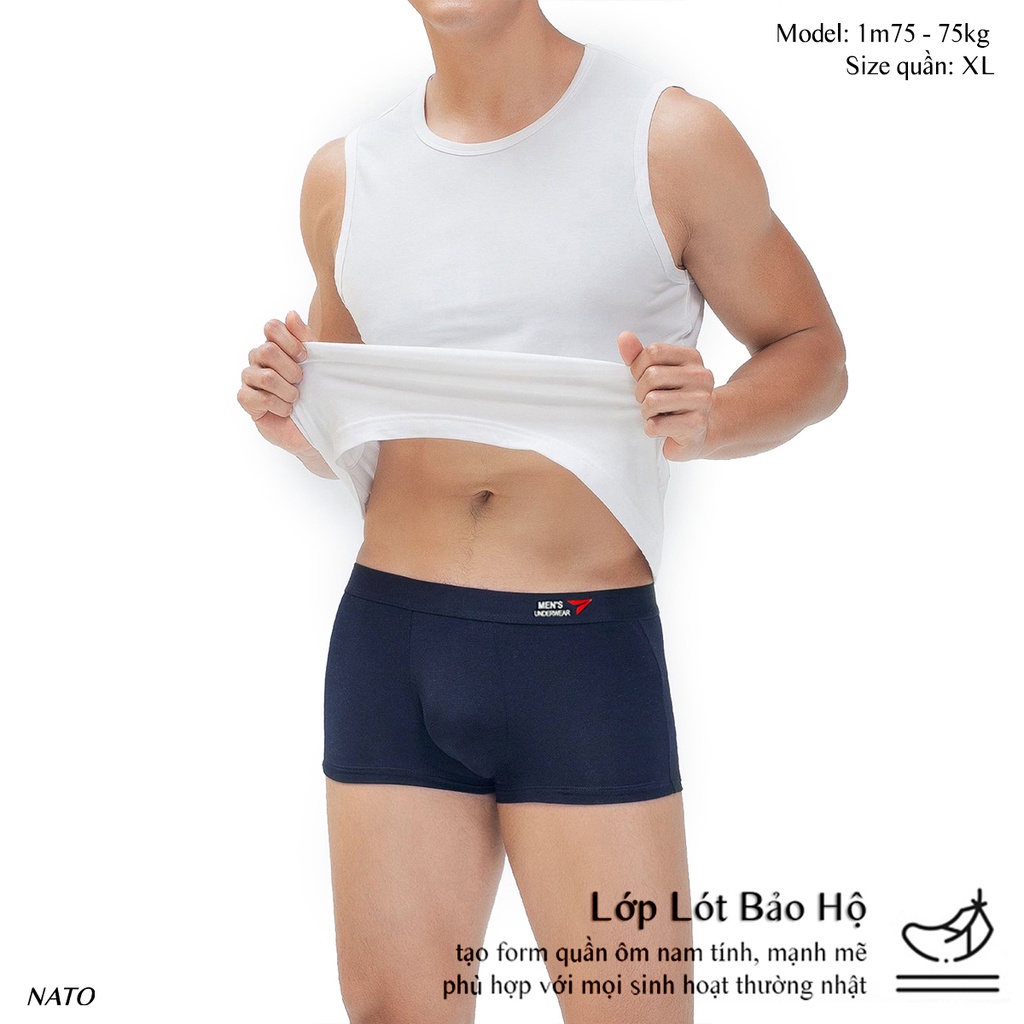 Quần Lót CẠP NATO Nam Vải Cotton 100% Thun Lạnh Đơn Giản Cao Cấp Màu Đen Xám Trơn Boxer Sịp Đùi Tam Giác Xì Lip Sì