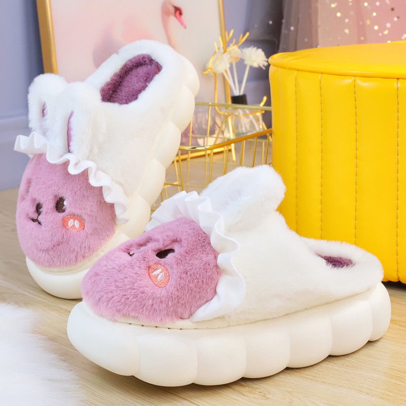 Dép Bông Đi Trong Nhà Đế Mềm Chống Trượt Hình Thỏ Đáng Yêu