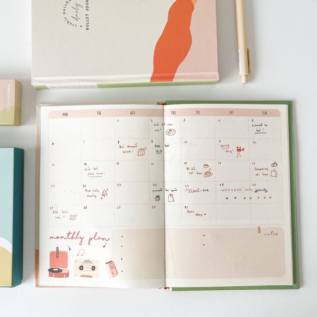 Sổ trang trí sẵn Crabit Daily Bullet Journal Sổ lịch phong cách bullet journal 12 tháng 12 chủ đề