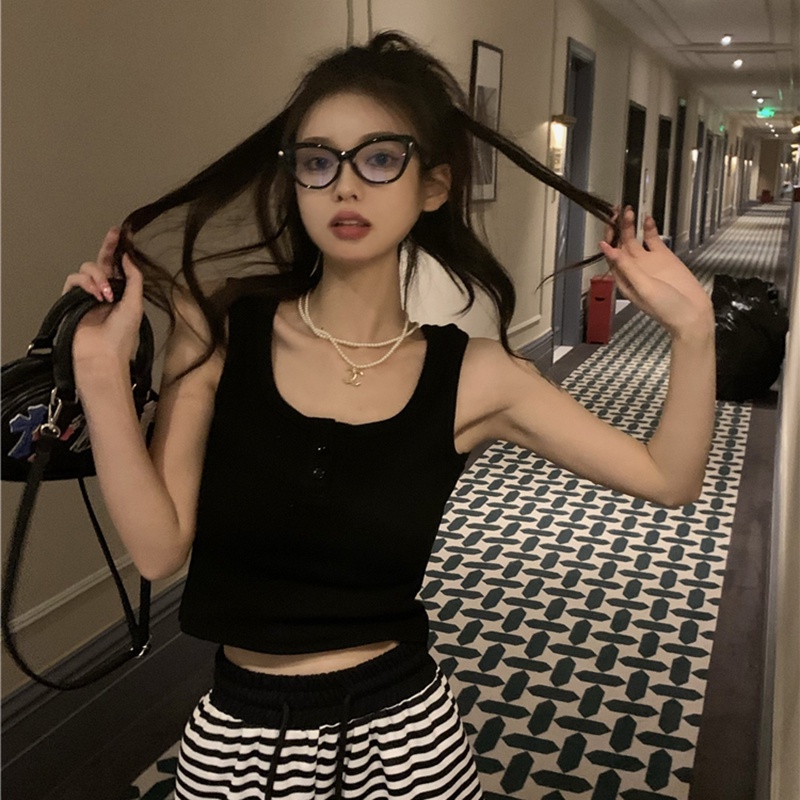 Áo dệt kim sát nách IELGY dáng ngắn thời trang cao cấp cho nữ