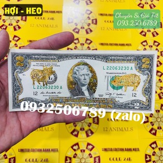 Tiền 2 usd mạ vang 3D hình 12 con giáp