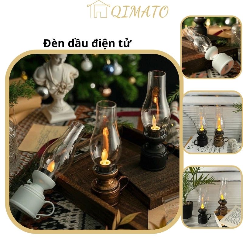 Đèn Dầu Điện Tử thiết kế cổ điển của thập niên 80 hoạt động bằng pin dùng làm đèn thờ trang trí quán Bar Nhà Cửa QIMATO