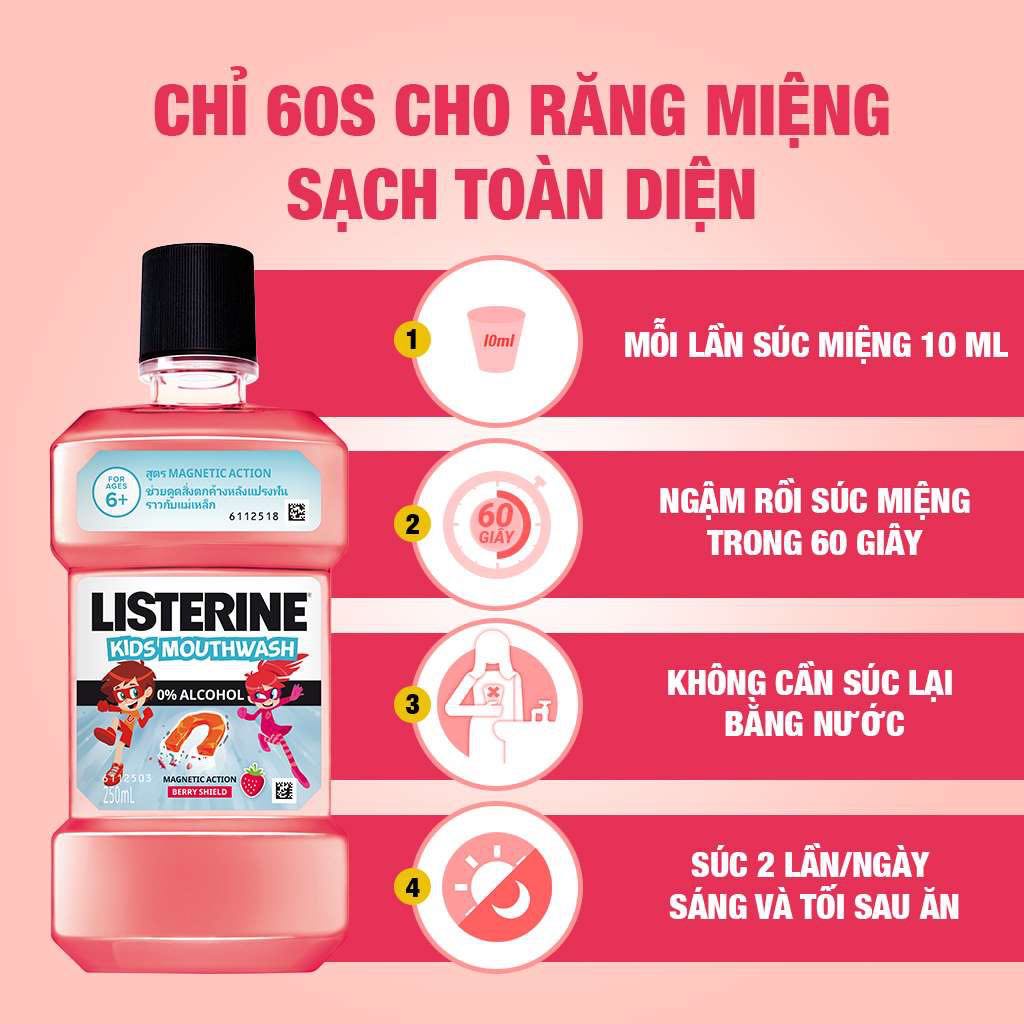 Nước xúc miệng cho bé hương Dâu Listerine Kids Mouthwash 250ml