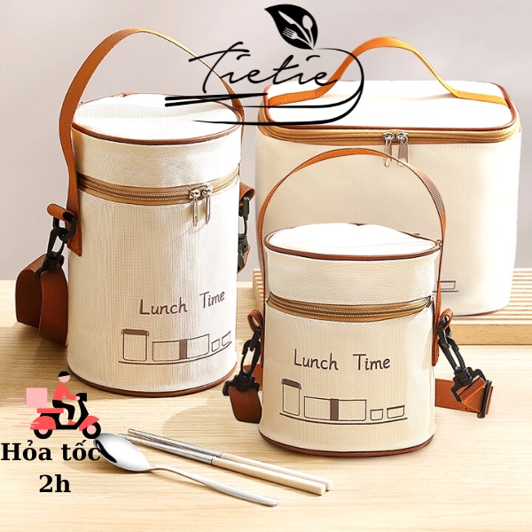 Túi giữ nhiệt Lunch Time đựng hộp cơm trưa phong cách Nhật Bản siêu xinh xăn tiện lợi