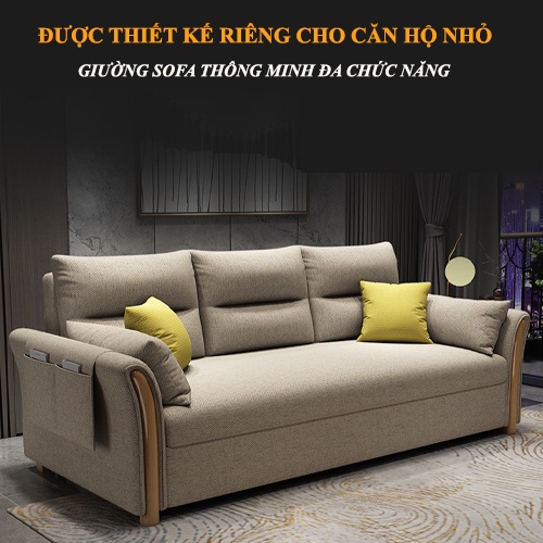 Sofa Giường Thông Minh-Ghế Sofa Cao Cấp Đệm Bọt Biển Tay Gỗ Có Ngăn Chứa Đồ Tặng Kèm 6 Gối Cao Cấp