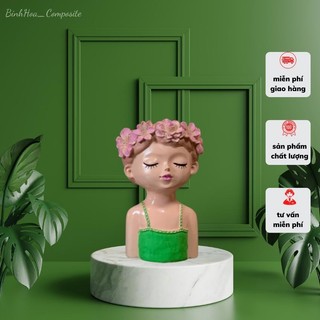 Bình hoa cô gái 4 composite mã bh284, bình hoa búp bê, lọ cắm hoa cao cấp, bình trang trí