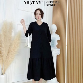 Đầm Đi Chơi NHẬT VY Dáng Suông Phối Đuôi Cá Cổ Tim Tay Lỡ Cúc Bọc Chất Vải Xốp Màu Trắng, Xanh, Đen - D2450