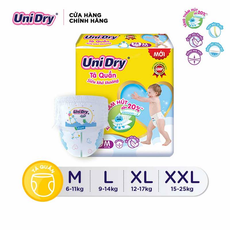 Đủ size- Tã quần Unidry siêu khô thoáng gói Super Jumbo M74/L68/XL62/XXL56