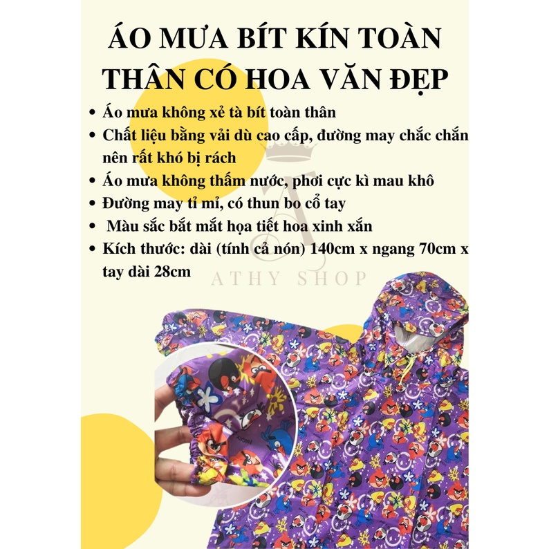 ÁO MƯA BÍT HOA VĂN NHIỀU MÀU SẮC bít toàn thân không xẻ tà che toàn thân không bị ướt