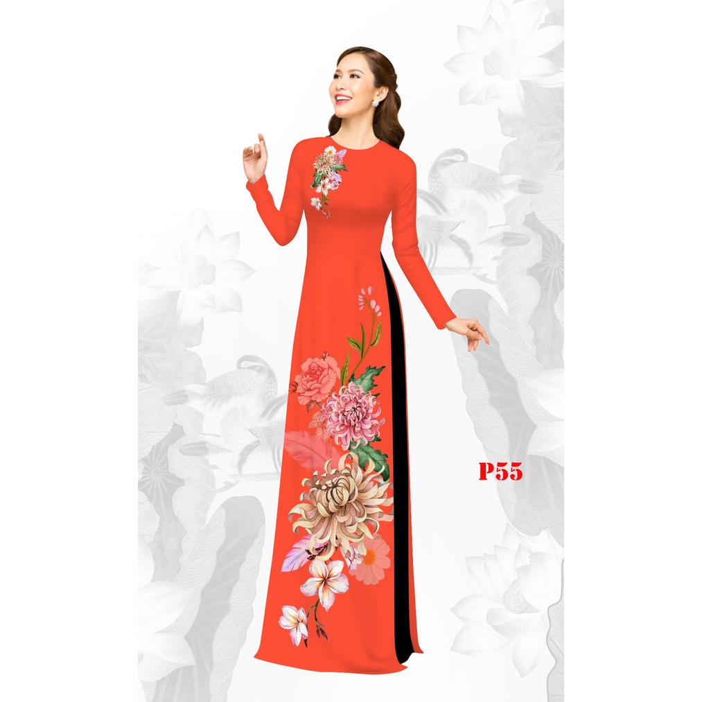 Áo dài in 3D cao cấp_ Mã P55 áo dài màu cam