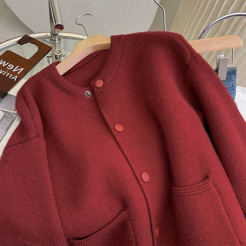 Áo khoác cadigan dệt đỏ thu đông noel