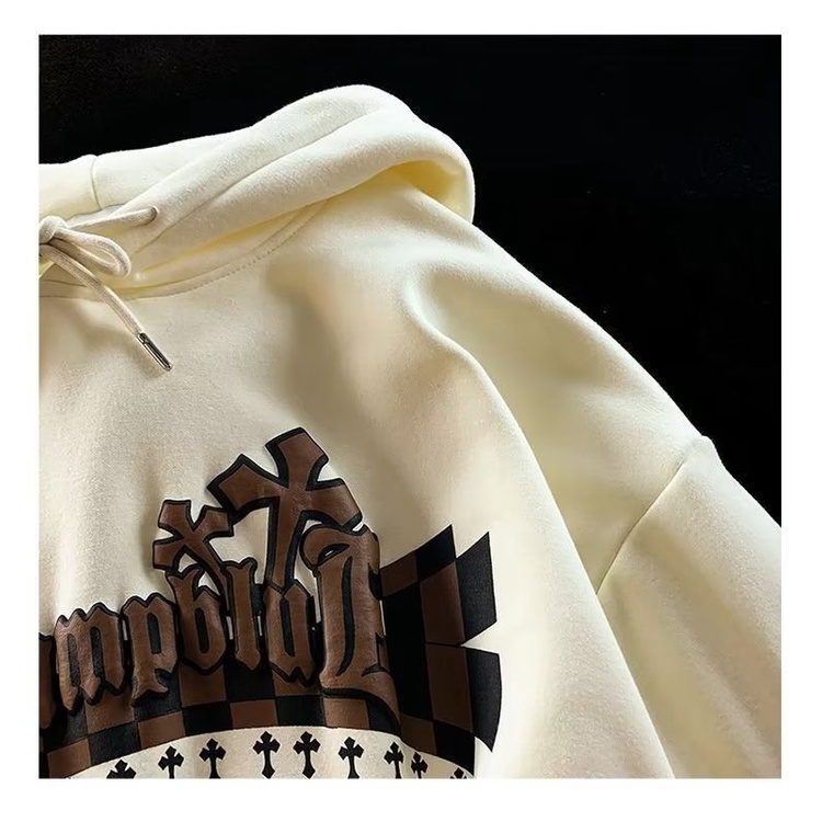 Áo Hoodie Nhung Dáng Rộng In Chữ Thập Thời Trang Retro Dành Cho Nam