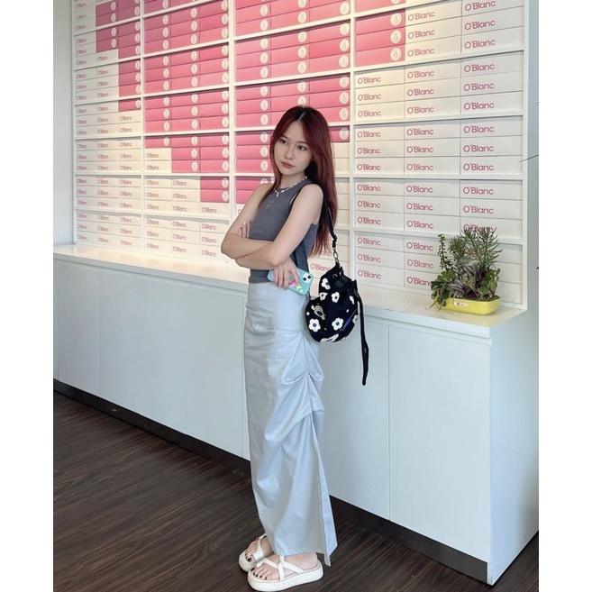 LAVA SKIRT - Váy dài nhún hông màu xanh xám - Whitelies Shop