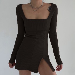 Váy body dài tay xẻ tà sexy