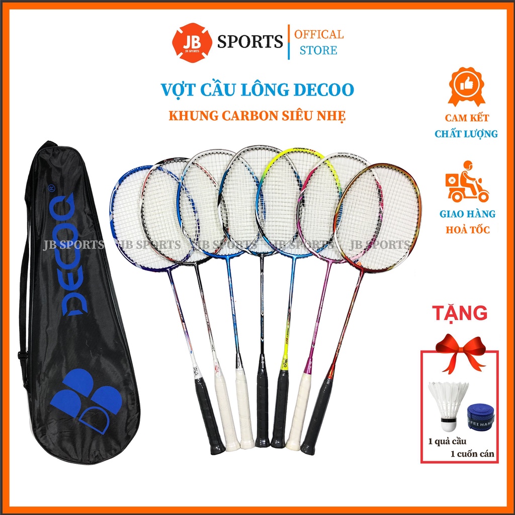 Bộ Vợt Cầu Lông Đơn Khung CARBON Chính Hãng DECOO DK9000, Lưới Đan Sẵn 10kg