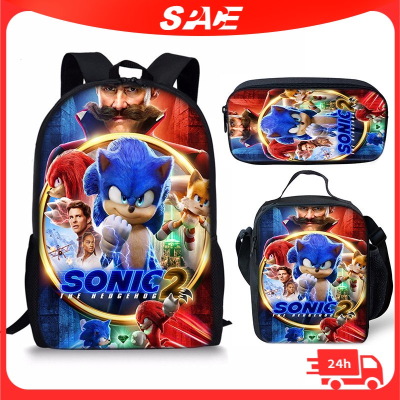Ba lô Sonic Học sinh Túi đựng đồ trẻ em Phim hoạt hình Túi đựng đồ ăn uống Túi đựng bút Bộ ba mảnh