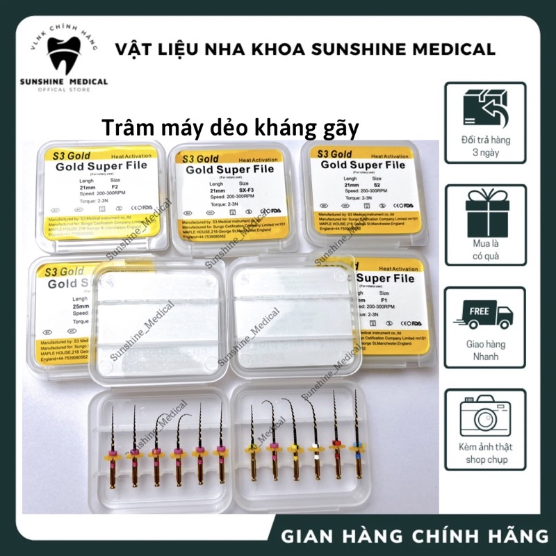 FILE MÁY TRÂM MÁY NỘI NHA- FILE DẺO - KHÁNG GÃY - KÍCH HOẠT NHIỆT chính hãng S3 GOLD