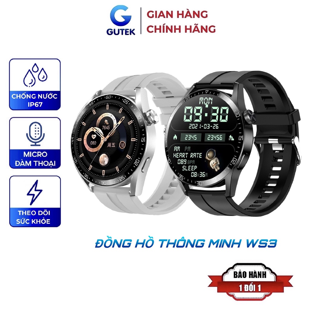 Đồng hồ thông minh Smart Watch Gutek WS3 cảm ứng chống nước IP67 nghe gọi nhắn tin theo dõi sức khỏe