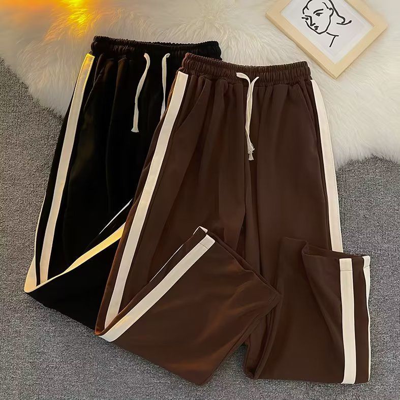 Quần Kaki Thể Thao Ống Đứng Dáng Rộng Họa Tiết Kẻ Sọc Phong Cách Đường Phố Mỹ Thời Trang Cho Nam