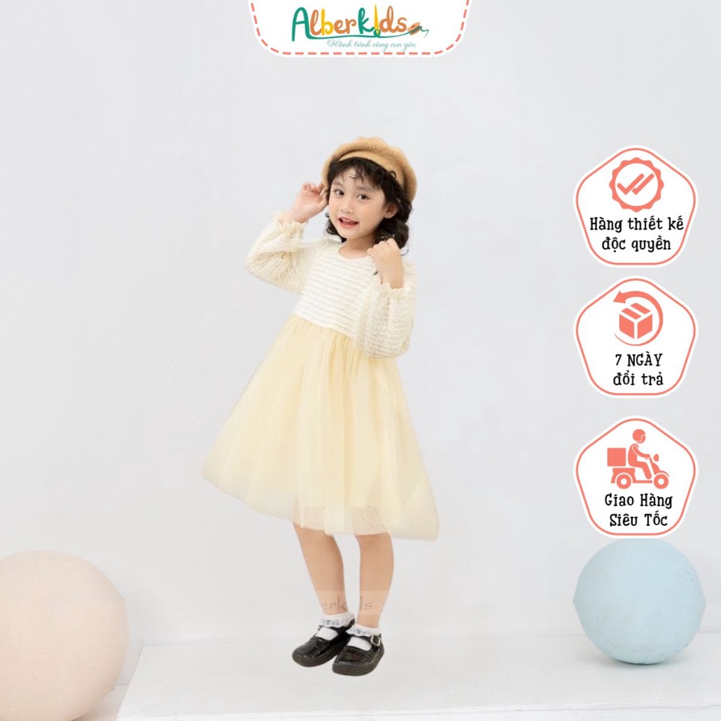 Váy bé gái thu đông ALBERKIDS công chúa kem xinh đẹp cho trẻ em 2,3,4,5,6,7,8,9,10,11,12 tuổi AG0109