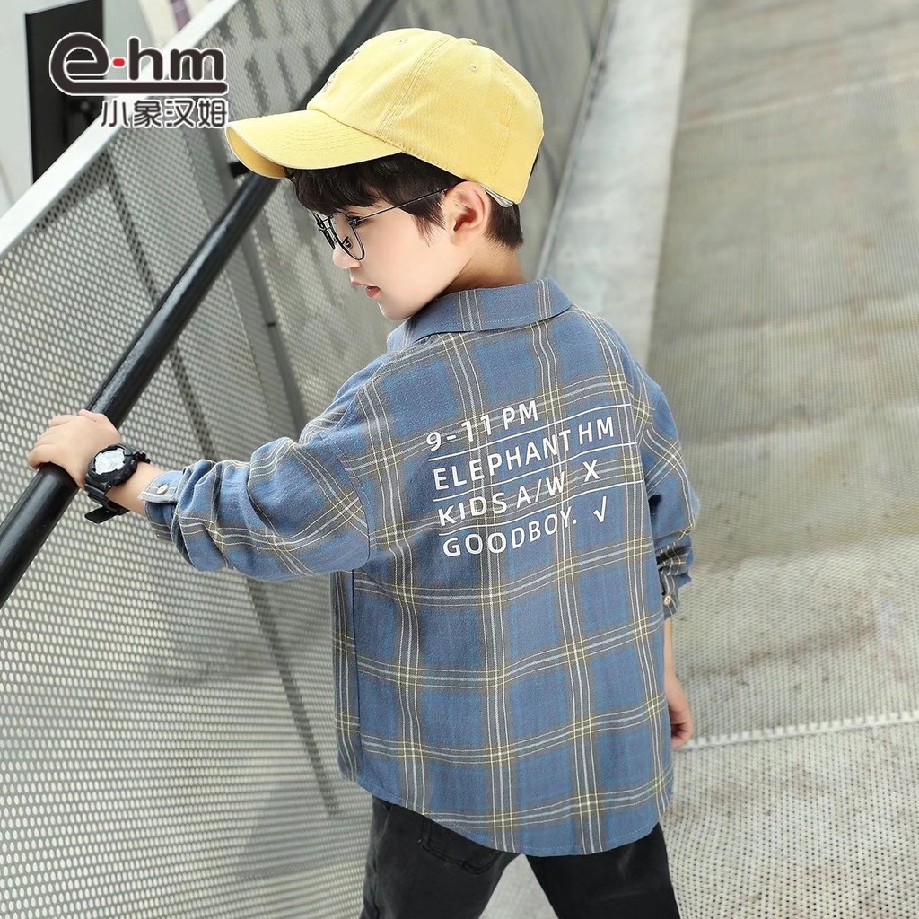 Áo sơ mi BXPB tay dài dáng rộng thoải mái thời trang cho bé trai 3-15 tuổi