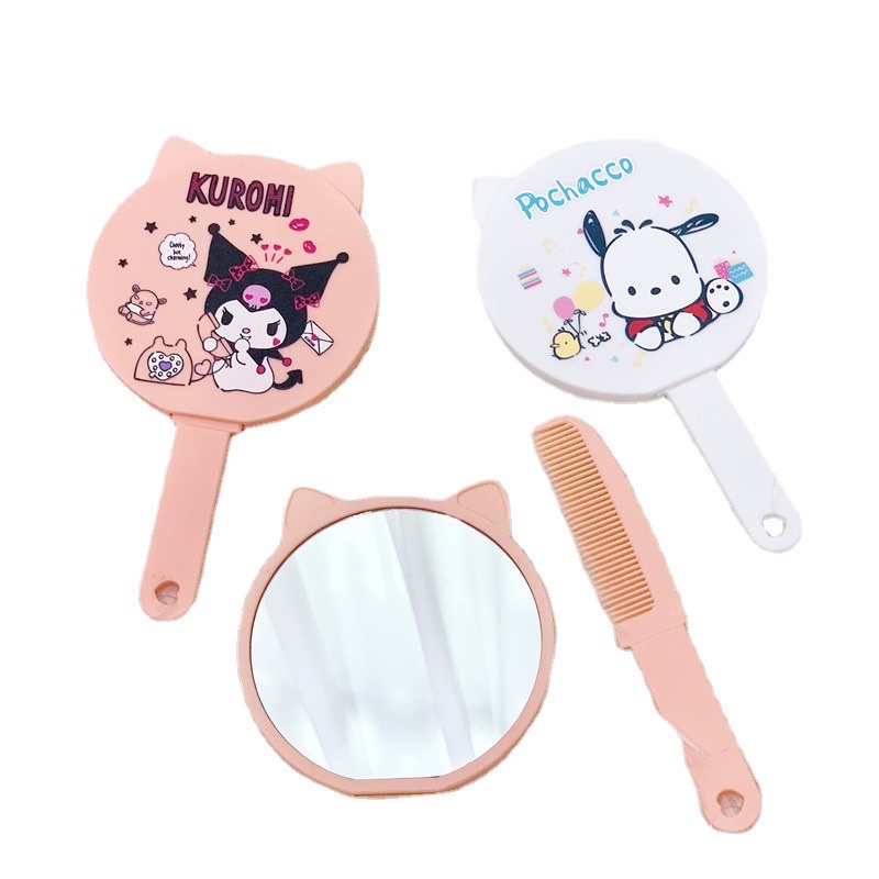 Gương mini cầm tay kèm  lược  họa tiết dễ thương, xinh xắn kèm lược trải đầu siêu xinh cho b a