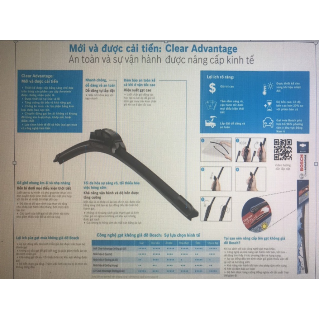 Gạt Mưa Ô Tô Bosch Clear Advantage Loại Thân Mềm Không Xương - HÀNG BOSCH CHÍNH HÃNG