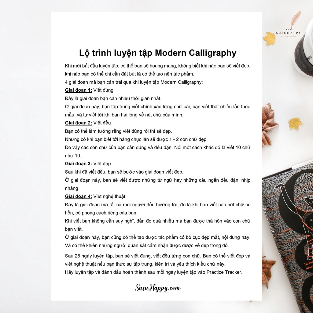 Workbook 4 Tuần Luyện Tập Brush Lettering, Worksheet Tập Viết Calligraphy Có Lộ Trình Hàng Ngày
