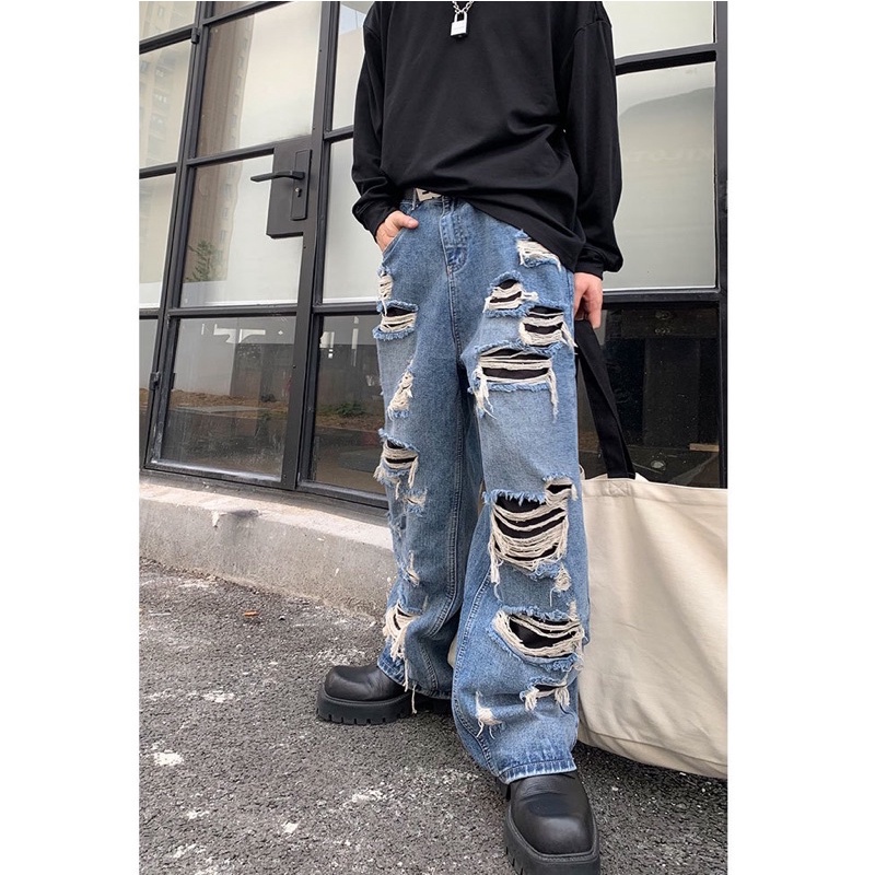 Quần jeans nam dáng rộng chi tiết rách Baggy Slashed Denim Brokeboiz