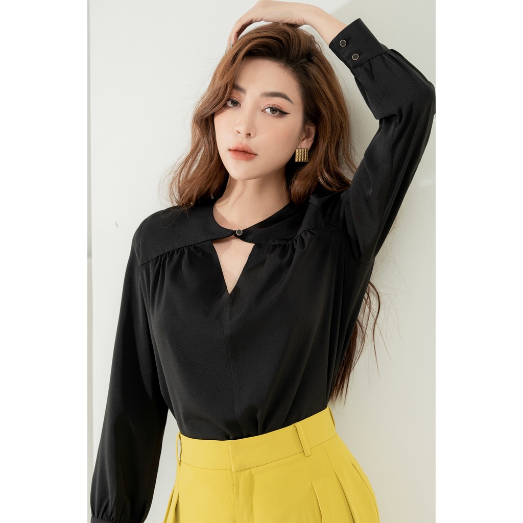 Áo Sơ Mi Nữ Cổ Tròn Khoét V Nhún Thân Trước Sau By LEMIA Design - 22A233