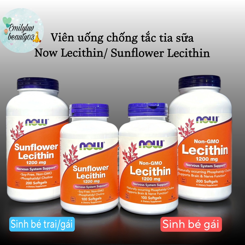 Lọ chống tắc sữa Lecithin/ Sunflower Lecithin Now 1200mg Mỹ date xa