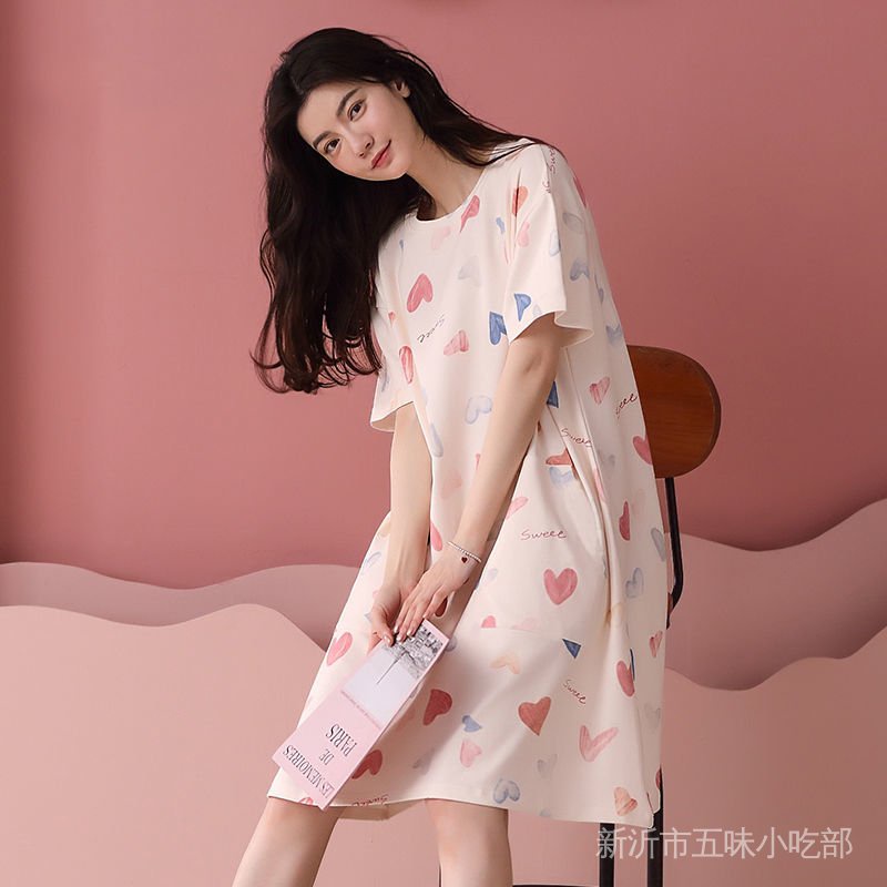 Đầm Ngủ Tay Ngắn Dáng Rộng In Họa Tiết Hoạt Hình Dễ Thương Thời Trang Mùa Hè Cho Nữ