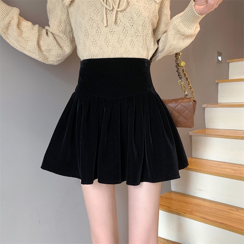 Chân Váy Nhung Đen Lưng Cao Dáng Chữ a Thời Trang Thu Đông 2021 Cho Nữ