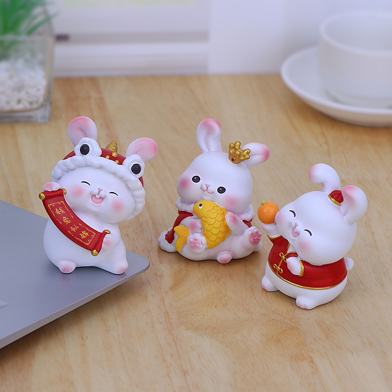 Mô hình Thỏ năm mới nhiều mẫu mã biểu cảm kèm hũ vàng chất liệu PVC làm mô hình tiểu cảnh trang trí, quà tặng bạn bè-Ráp