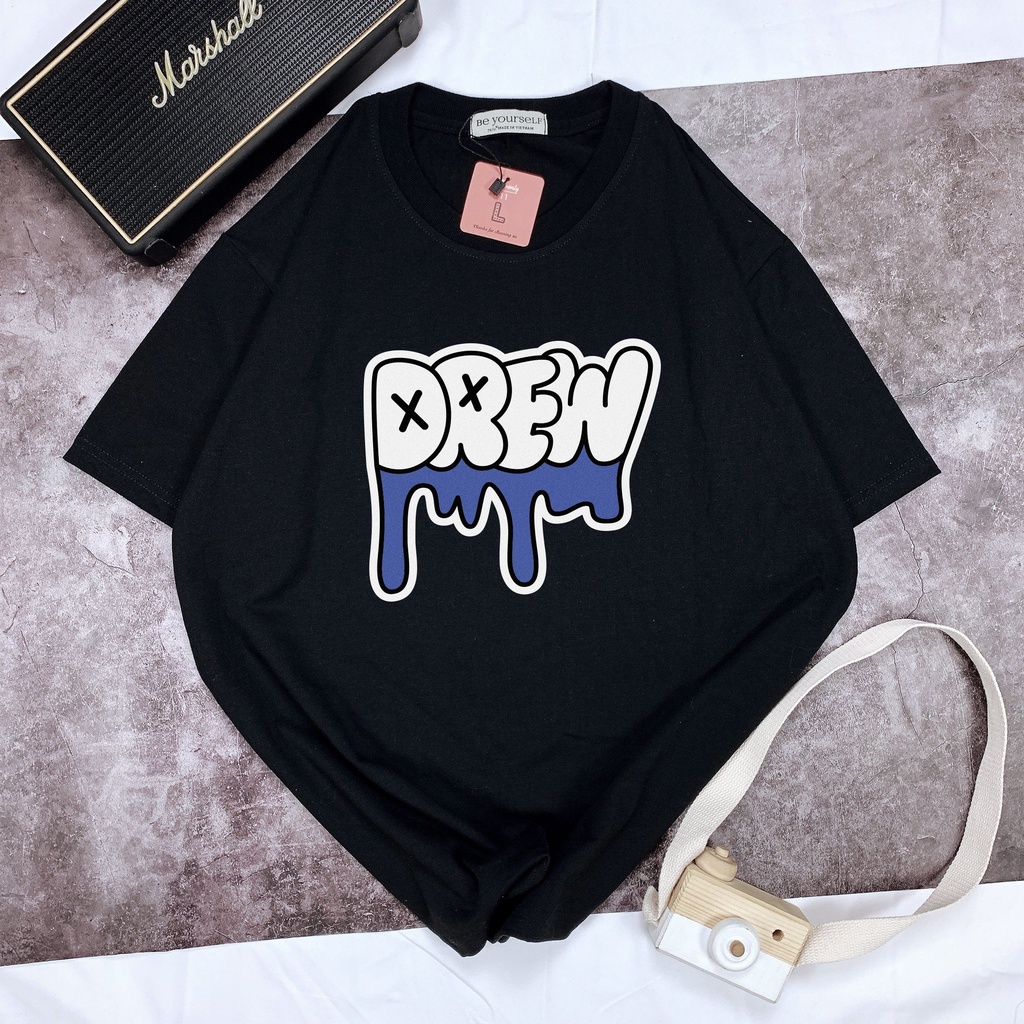 Áo Phông Xanh Dương Áo Thun Unisex Nam Nữ Hot Cotton Mát Chữ Drew Chảy - shop.lucas