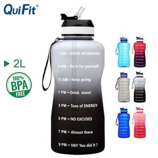 Bình nước QuiFit chất liệu nhựa không chứa BPA dung tích 2l kèm ống hút tùy chọn màu sắc
