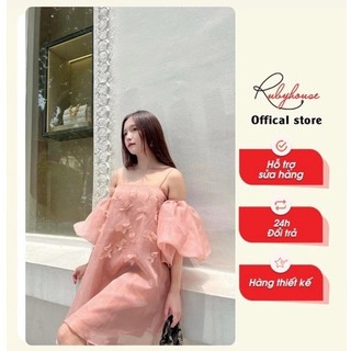 Váy tơ đính hoa tay bồng tiểu thư ruby - sp001009