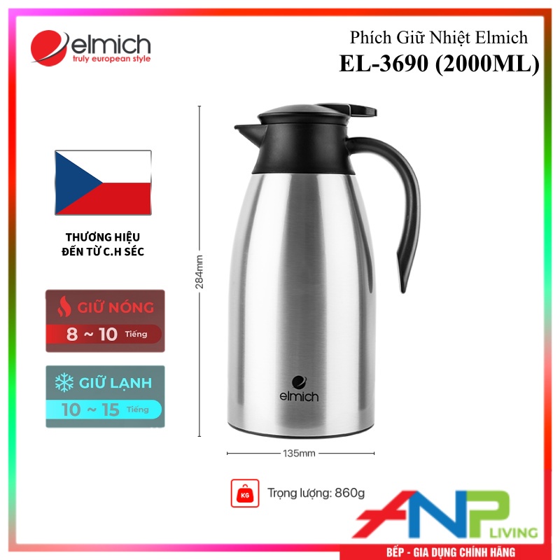 Bình Giữ Nhiệt 3 lớp, Inox 304 Tráng bạc Elmich EL-3689  / EL-3690