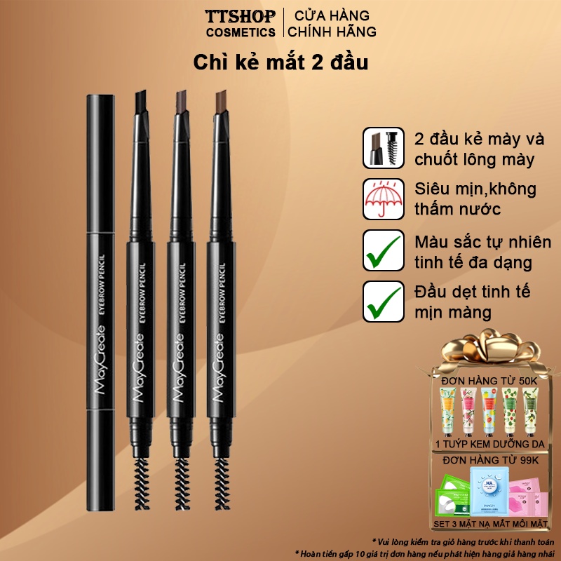 Bút kẻ mày Maycreate 2 trong 1 đầu kẻ và chuốt lông mày mềm mịn, không thấm nước, không trôi, màu bền TT04