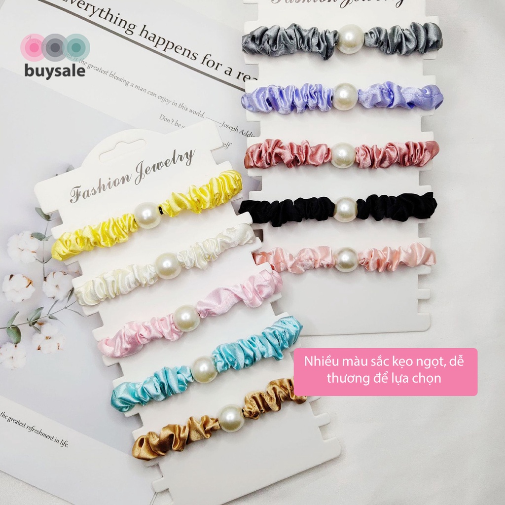Thun buộc tóc đính ngọc trai nhân tạo phong cách Hàn Quốc nữ tính thanh lịch, màu sắc đa dạng - BuySales - BSPK267