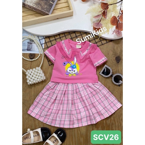Sét áo chân váy caro của SUMIKIDS phối chân váy xoè tròn hàng cao cấp 25-35kg
