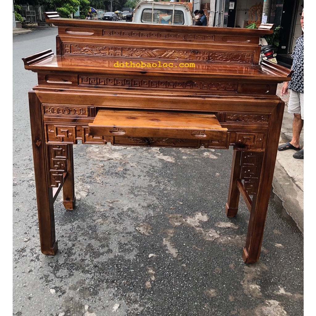 Bàn thờ gia tiên gỗ tràm bông vàng 2 tầng ,bàn mẹ bồng con 4 cỡ: 1m07,1m17,1m27 , 1m47 và 1m53